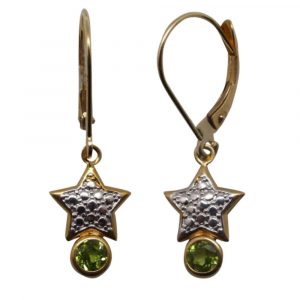 Super Star Green Peridot 14k YG Dangle Earrings
