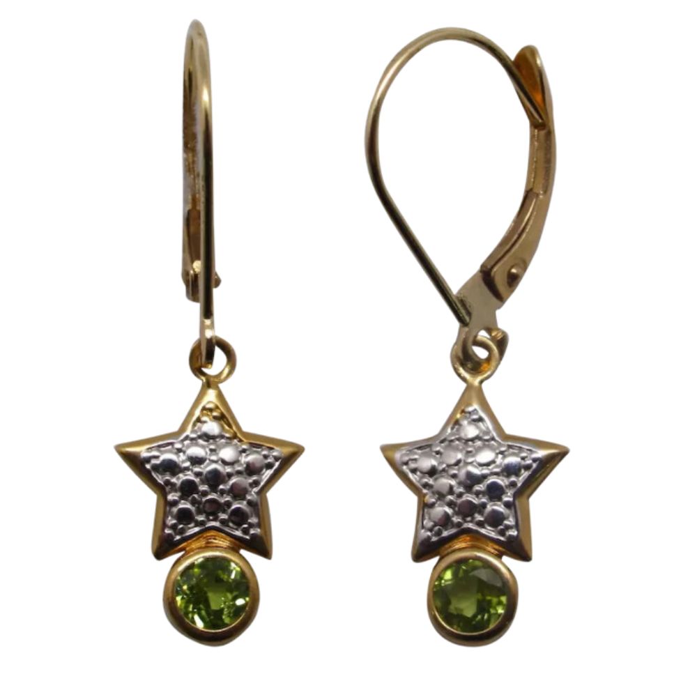 “Super Star” Green Peridot 14k YG Dangle Earrings