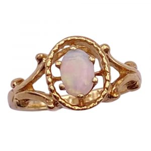Victorian Revival Opal Solitaire Ring Ornate 10K Gold