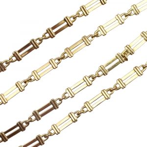 Vintage Bar Equestrian Log Fence Style Chain Link Necklace 14K Yellow Gold Link