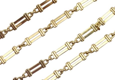 Vintage Bar Equestrian Log Fence Style Chain Link Necklace 14K Yellow Gold Link