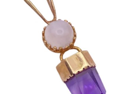Amethyst and Moonstone Unique Handcrafted Pendant 14K Gold