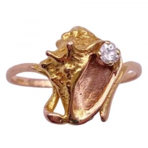 Nautical Conch Shell Ring Diamond Accent 14K Yellow and Rose Gold