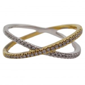 Stylish Criss Cross Band Fashion Ring 0.15 ctw 18k Yellow & White Gold Front