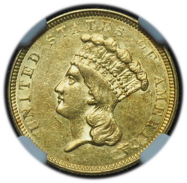 1854-O $3 Gold Indian Princess AU55 NGC