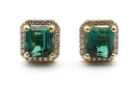 3 Carat Green Tourmaline Diamond Halo Earrings