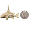 Custom Red Snapper Detailed Fish Pendant 0.03ct Ruby Eye 14K Yellow Gold Coin Size Comparison