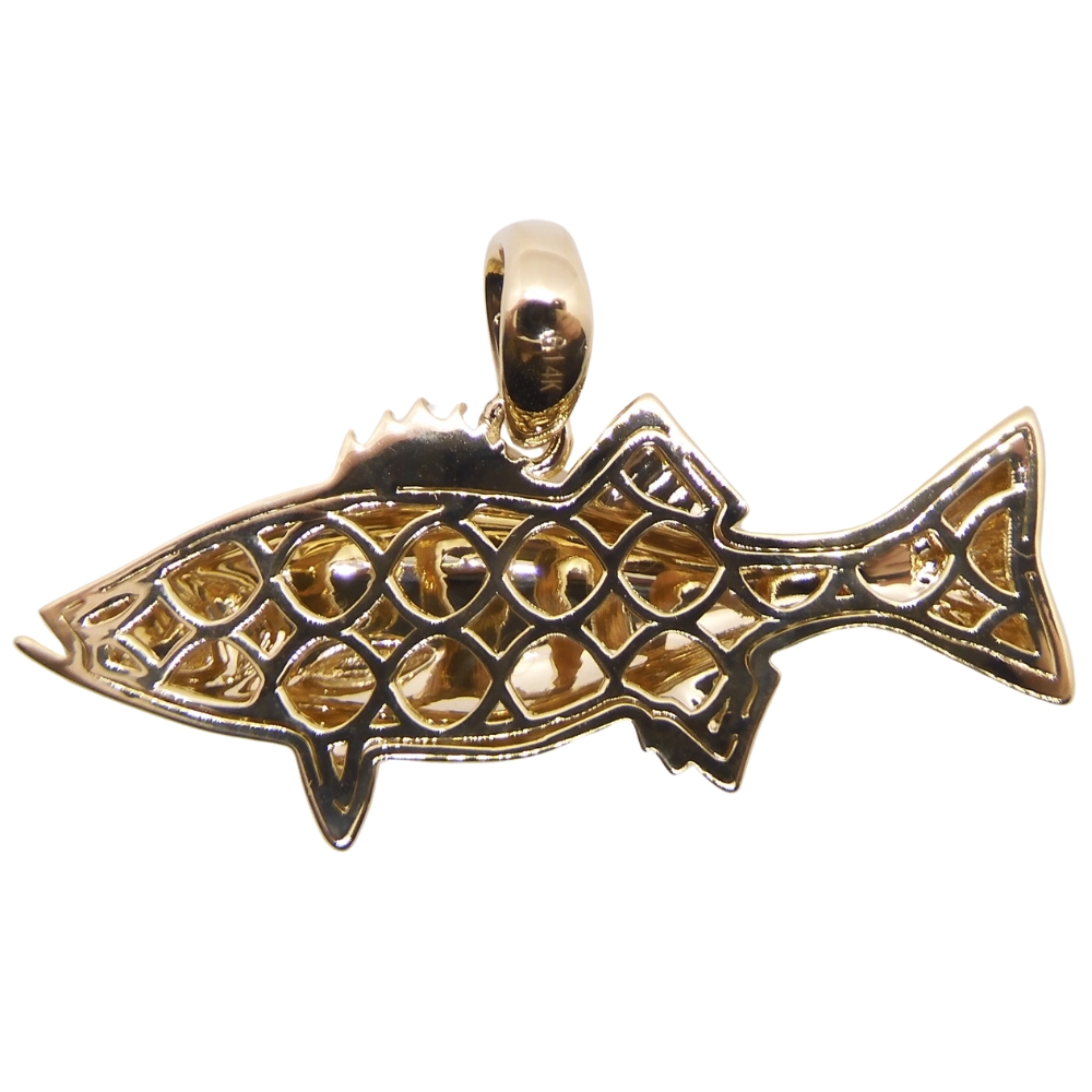 Buy Custom Sea Bass Detailed Sport Fish Pendant 14K Yellow Gold Medium Online Arnold Jewelers