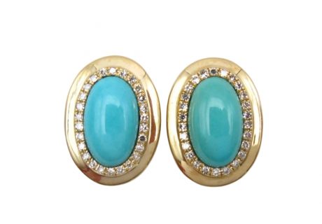 Persian Turquoise Diamond Halo Earrings