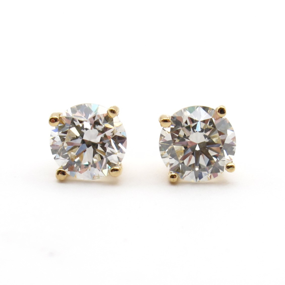Round Brilliant Diamond Stud Earrings 1.08 ctw 14k Yellow Gold
