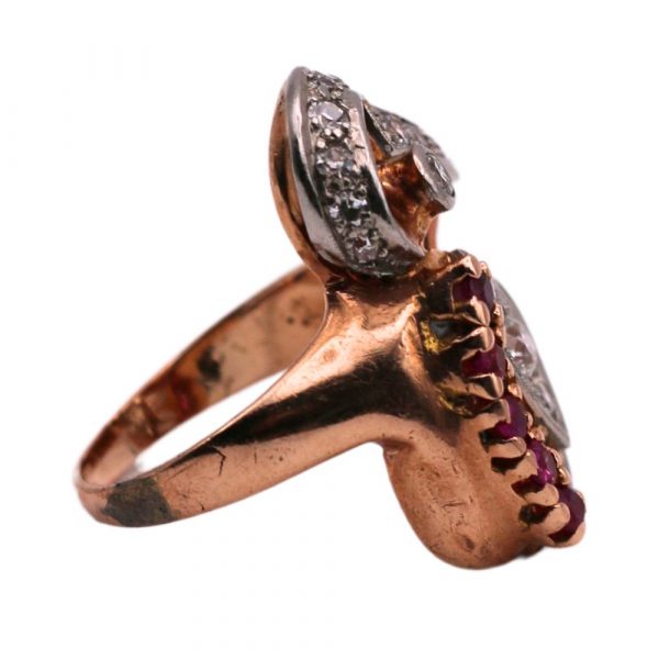 1.29ctw Retro Lucky Eye Diamond & Ruby Ring 14K side