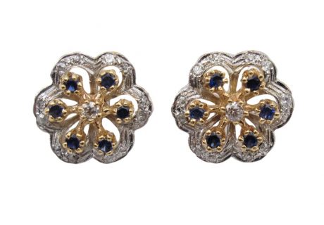 1.62ctw Sapphire and Diamond Flower Stud Earrings 14K