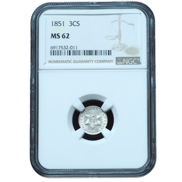 1851 3 Cent Silver MS62 NGC