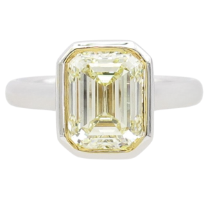 3.03ct Emerald Cut Yellow Diamond Solitaire Engagement Ring 14K White Gold GIA front