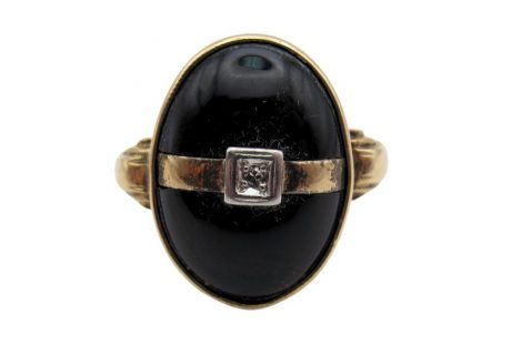 Art Deco Onyx and Diamond 14K Two-Tone Ring