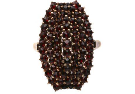 Czech Bohemian Garnet Vintage Ring 900 Silver Gold Wash