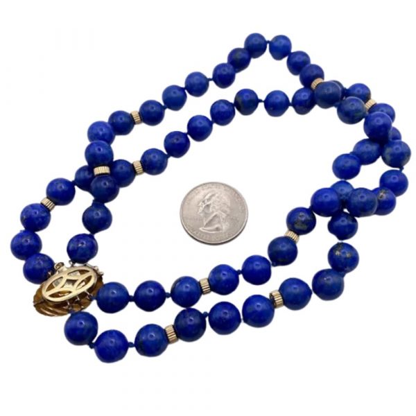 Double Strand Choker Necklace Lapis Lazuli 14K Gold back and size comparison