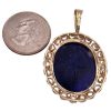 Lapis Lazuli Big Scarab Pendant 14K Rose and Yellow Gold back and size comparison to a quarter