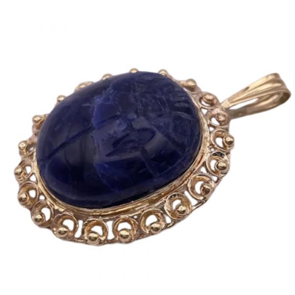Lapis Lazuli Big Scarab Pendant 14K Rose and Yellow Gold side