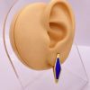 Lapis Lazuli Geometric Hoop Earrings 18K Gold, Vintage Designer Sidney Garber on ear