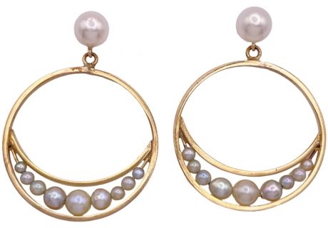 Pearl Door-Knocker Hoop Earrings 14K Gold