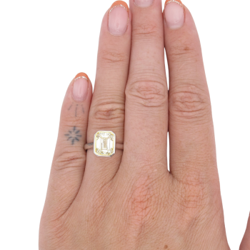 3.03ct Emerald Cut Yellow Diamond Solitaire Engagement Ring 14K White Gold GIA