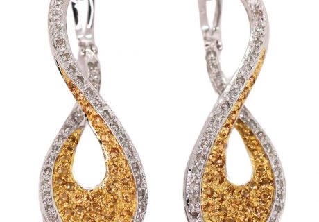 Golden Topaz & Diamond Drop Earrings 14K Two-Tone