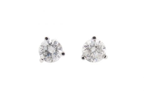Round Brilliant Diamond Stud Earrings Martini White Gold