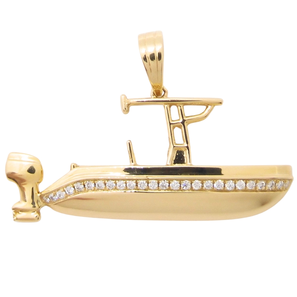 0.19ctw Diamond Custom Open Fisherman Boat Pendant 14k Yellow Gold Front 0.19ctw Diamond Custom Open Fisherman Boat Pendant 14k Yellow Gold Front