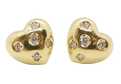 0.25ctw Diamond Puffed Heart Stud Earrings 18k Yellow Gold Front