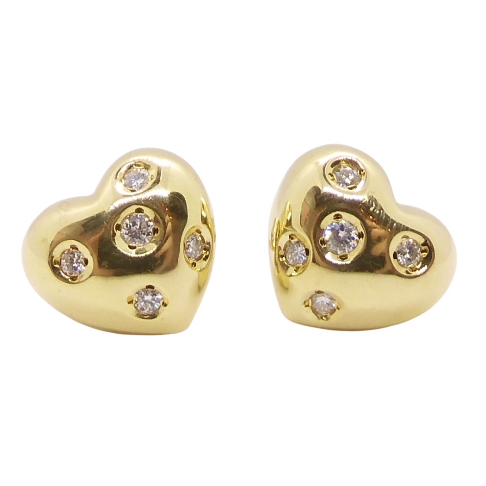 0.25ctw Diamond Puffed Heart Stud Earrings 18k Yellow Gold