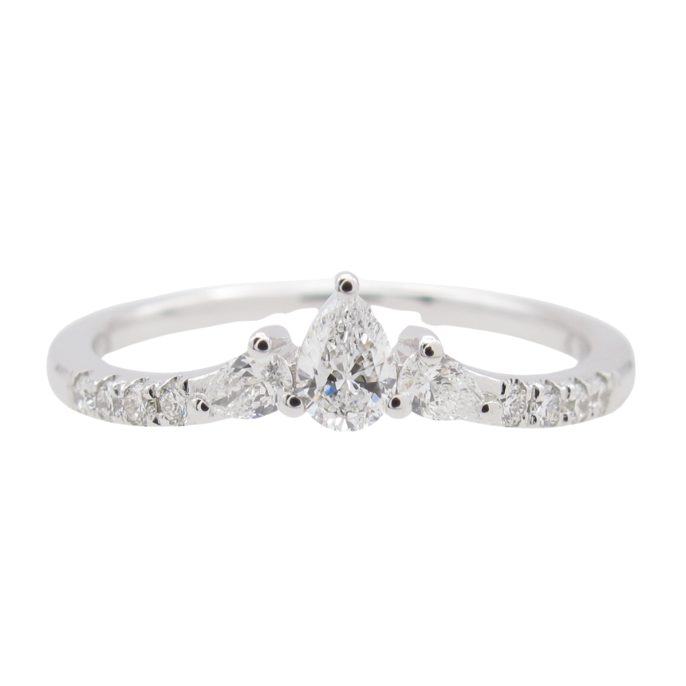 0.305ctw Pear Diamond Curved Band Ring 14K White Gold