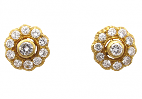 0.84ctw Diamond Cluster Earrings 22K Yellow Gold
