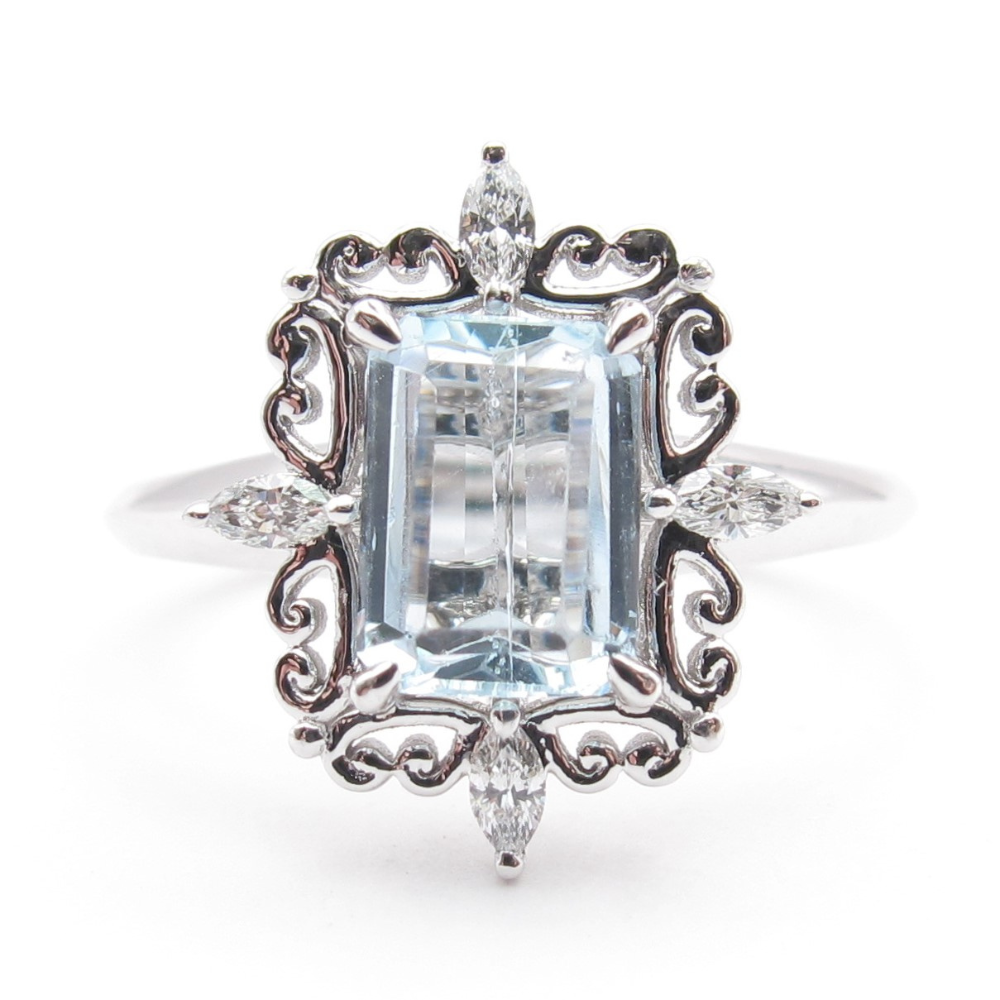 1.125ctw Aquamarine & Diamond Halo Ring 14K