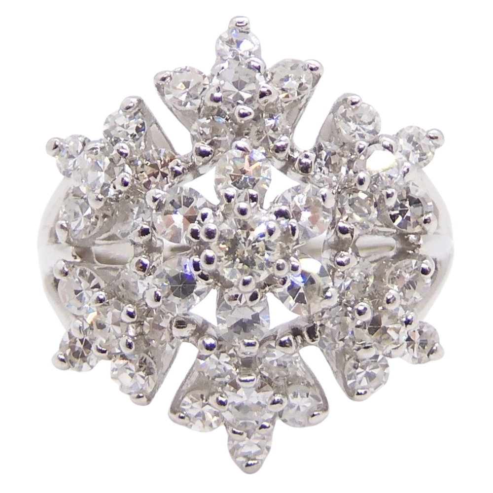 1.12ctw Diamond Floral Bouquet Cluster Ring 14k White Gold