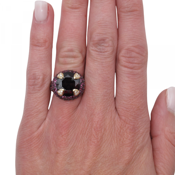 11.84ctw Garnet, Tourmaline & Diamond Ring 14K worn
