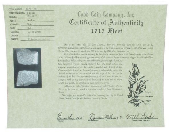 1715 Fleet Shipwreck 8 Reales w/ CoA #180