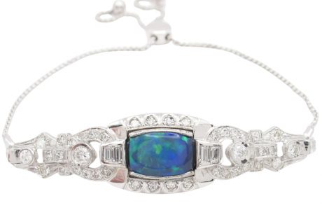 2.19ct Australian Black Opal & 1.27ctw Diamond VS2 - SI1 H Art Deco Watch Bolo Bracelet