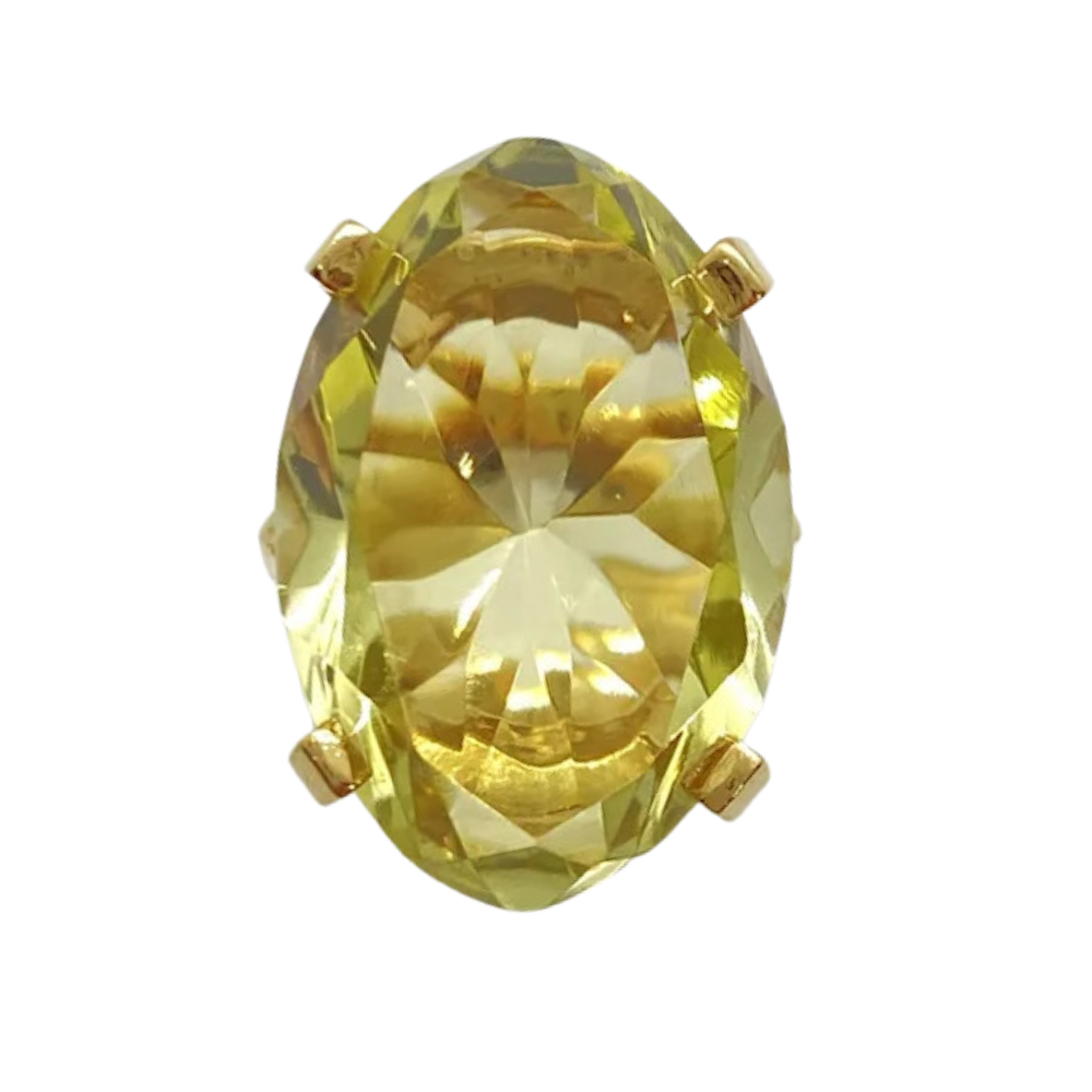 27.71ct Fancy Oval citrine Solitaire Ring 14K Yellow Gold