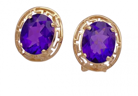 4.84ctw AAA Oval Amethyst Stud Earrings 14K Yellow Gold Euro Clip Back (2)