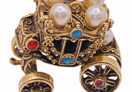BIG Moving Ornate Jeweled Coronation Coach 14K Gold Carriage Charm