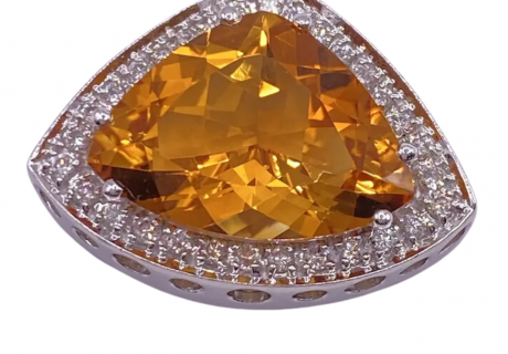 Citrine Diamond Halo Pendant 9.51ctw 14K White Gold (2)