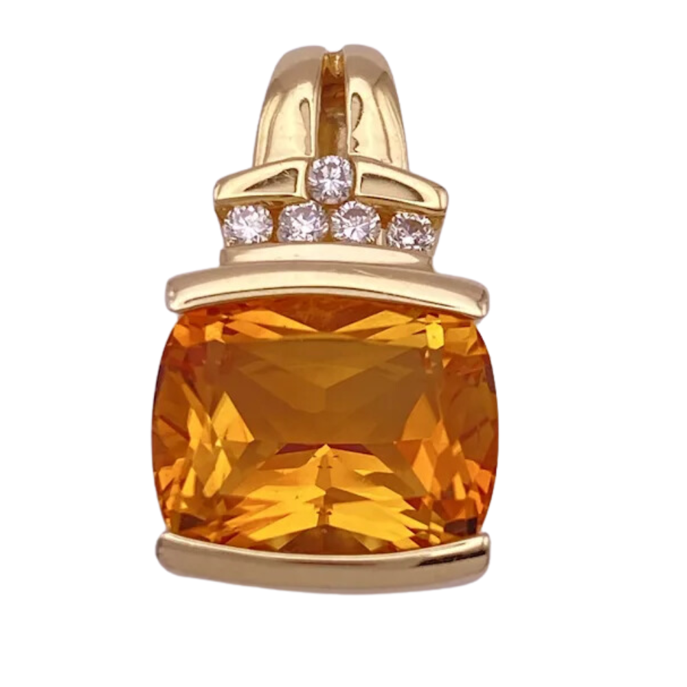Citrine Diamond Pendant 14KY Gold 4.37ctw