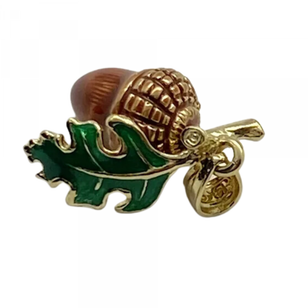 Colorful Enamel Acorn & Oak Leaf Charm 14k Yellow Gold (1)