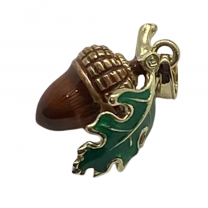 Colorful Enamel Acorn & Oak Leaf Charm 14k Yellow Gold (2)