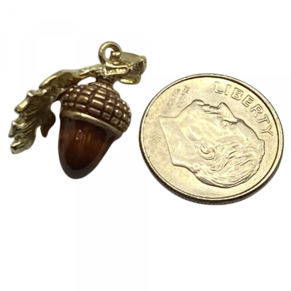 Colorful Enamel Acorn & Oak Leaf Charm 14k Yellow Gold