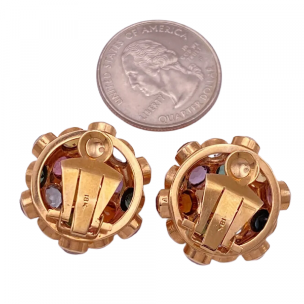 Colorful Multi Gem Sputnik Vintage Clip Earrings 18K Gold 12 (1)