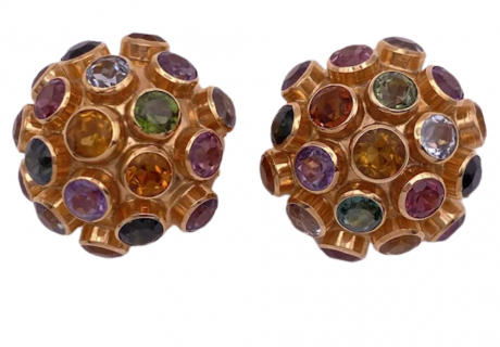 Colorful Multi Gem Sputnik Vintage Clip Earrings 18K Gold 12 (2)