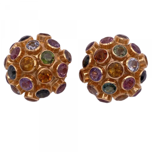 Colorful Multi Gem Sputnik Vintage Clip Earrings 18K Gold 12 (2)