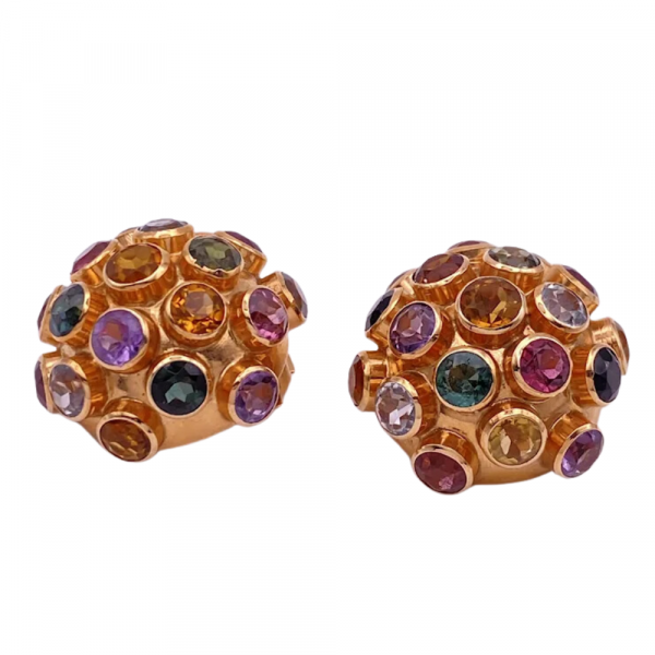 Colorful Multi Gem Sputnik Vintage Clip Earrings 18K Gold 12 (3)